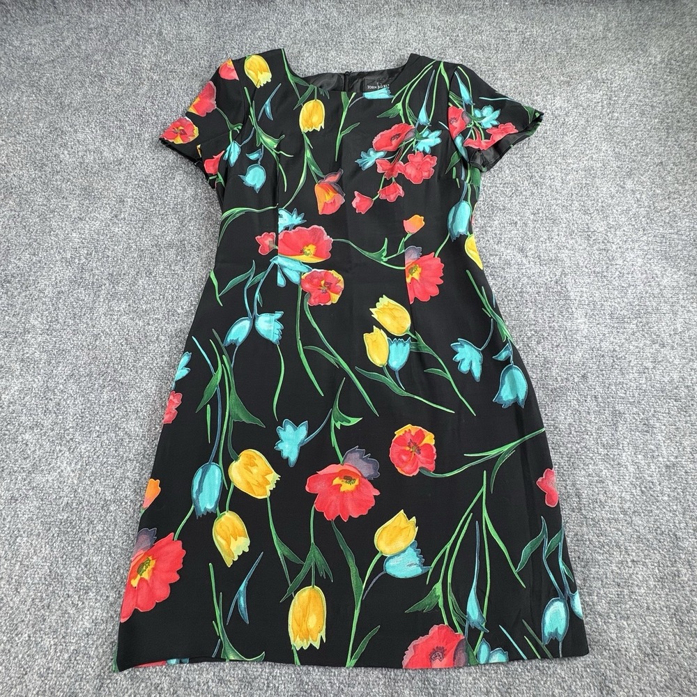 VTG Y2K John Roberts Dress 12‎ Black Floral 90s Cottagecore Romantic Retro Fairy